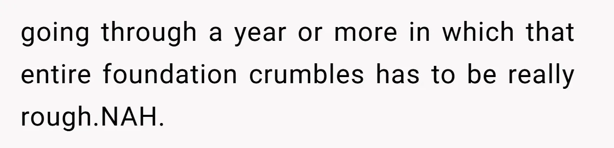 going through a year or more in which that entire foundation crumbles has to be really rough.NAH.