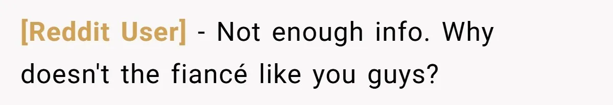 [Reddit User] − Not enough info. Why doesn't the fiancé like you guys?