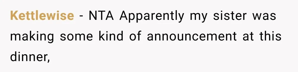 Kettlewise − NTA Apparently my sister was making some kind of announcement at this dinner,