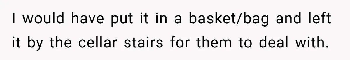 I would have put it in a basket/bag and left it by the cellar stairs for them to deal with.