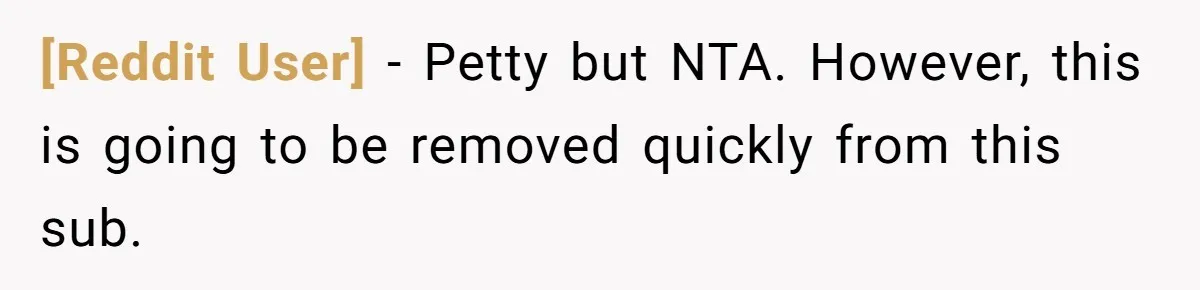 [Reddit User] − Petty but NTA. However, this is going to be removed quickly from this sub.