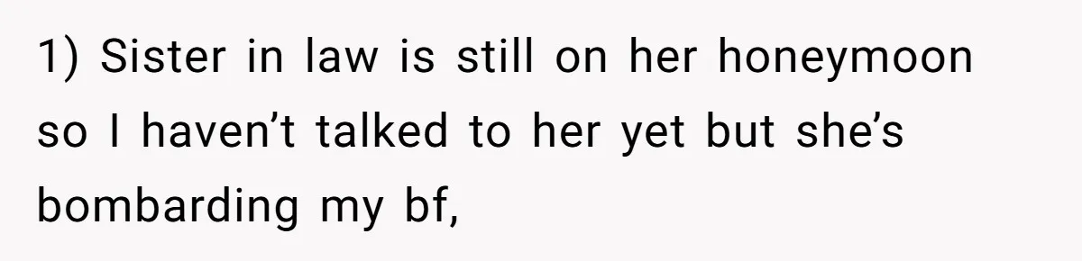 1) Sister in law is still on her honeymoon so I haven’t talked to her yet but she’s bombarding my bf,