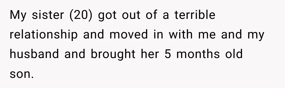 My sister (20) got out of a terrible relationship and moved in with me and my husband and brought her 5 months old son.