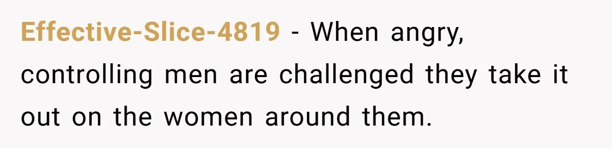 Effective-Slice-4819 − When angry, controlling men are challenged they take it out on the women around them.
