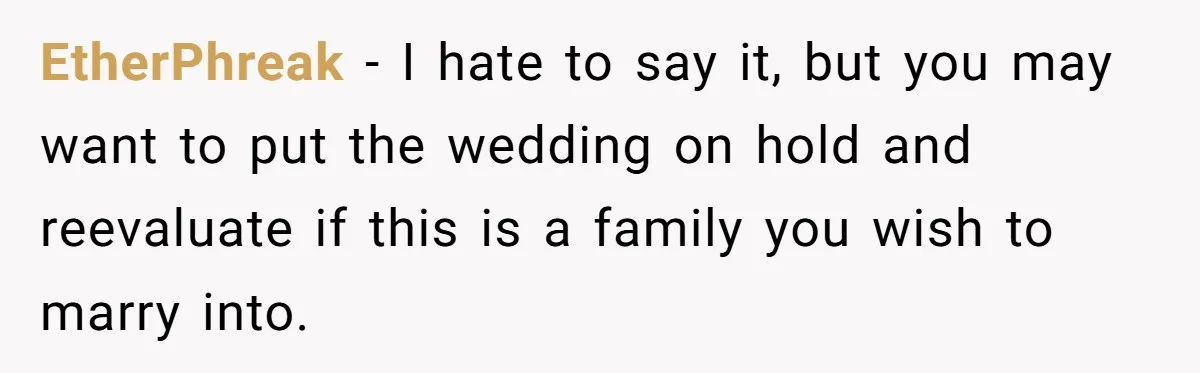 EtherPhreak − I hate to say it, but you may want to put the wedding on hold and reevaluate if this is a family you wish to marry into.