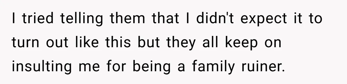 I tried telling them that I didn't expect it to turn out like this but they all keep on insulting me for being a family ruiner.