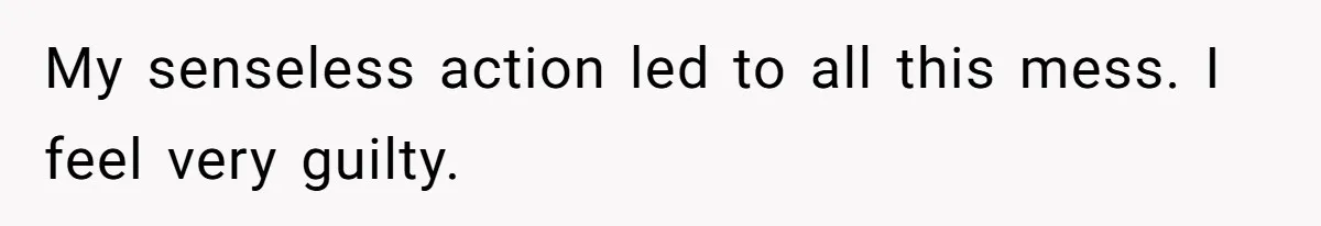 My senseless action led to all this mess. I feel very guilty.