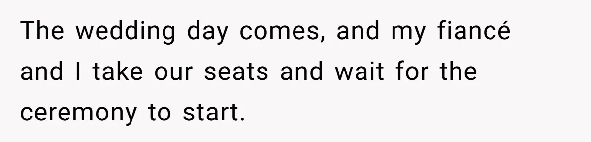 The wedding day comes, and my fiancé and I take our seats and wait for the ceremony to start.