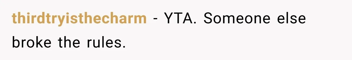 thirdtryisthecharm − YTA. Someone else broke the rules.