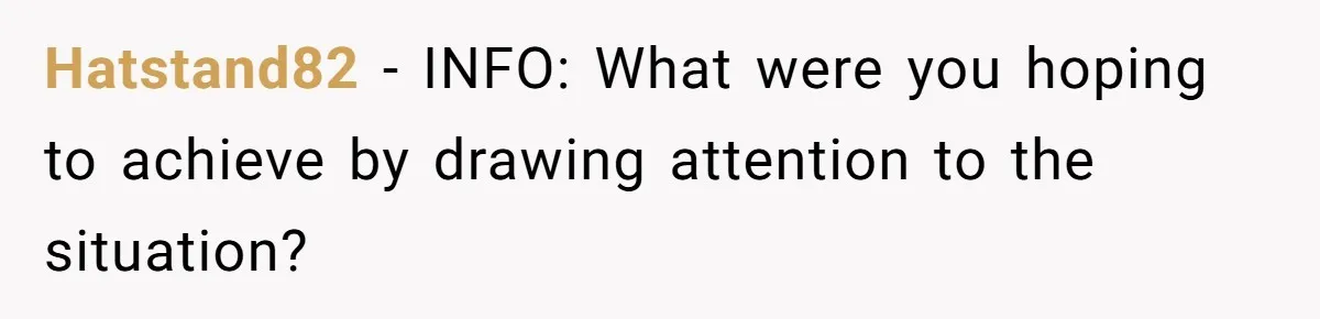 Hatstand82 − INFO: What were you hoping to achieve by drawing attention to the situation?