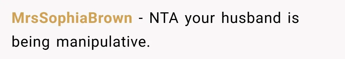 MrsSophiaBrown − NTA your husband is being manipulative.