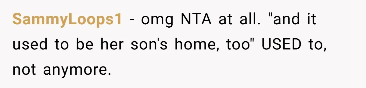 SammyLoops1 − omg NTA at all. "and it used to be her son's home, too" USED to, not anymore.