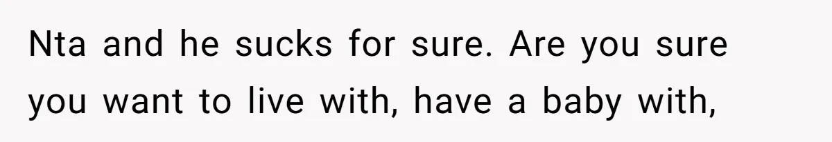Nta and he sucks for sure. Are you sure you want to live with, have a baby with,