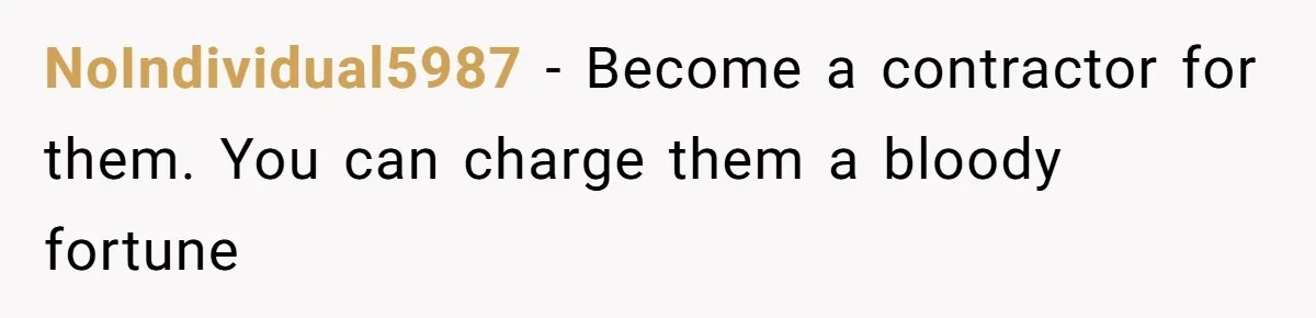 NoIndividual5987 − Become a contractor for them. You can charge them a bloody fortune