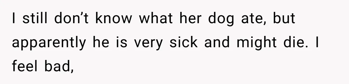 I still don’t know what her dog ate, but apparently he is very sick and might die. I feel bad,
