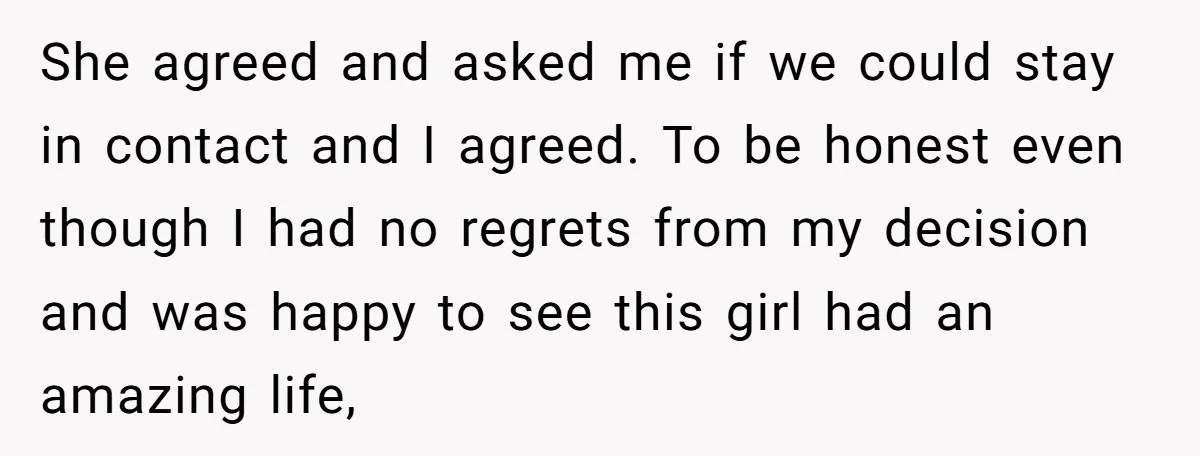 She agreed and asked me if we could stay in contact and I agreed. To be honest even though I had no regrets from my decision and was happy to...