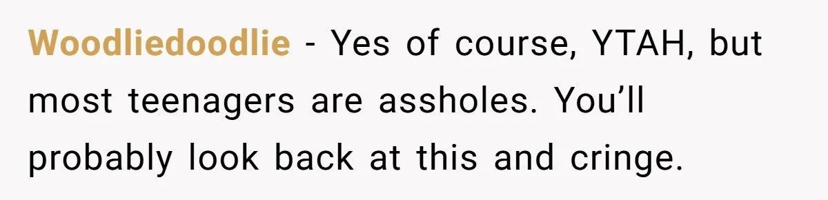 15-Year-Old Refuses To Fake Baby Praise, Parents Demand She Apologize Anyway Woodliedoodlie − Yes of course, YTAH, but most teenagers are assholes. You’ll probably look back at this and cringe.