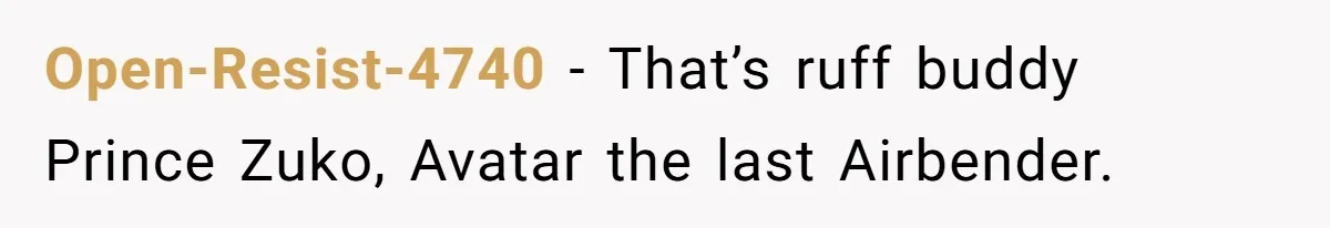 Open-Resist-4740 − That’s ruff buddy Prince Zuko, Avatar the last Airbender.