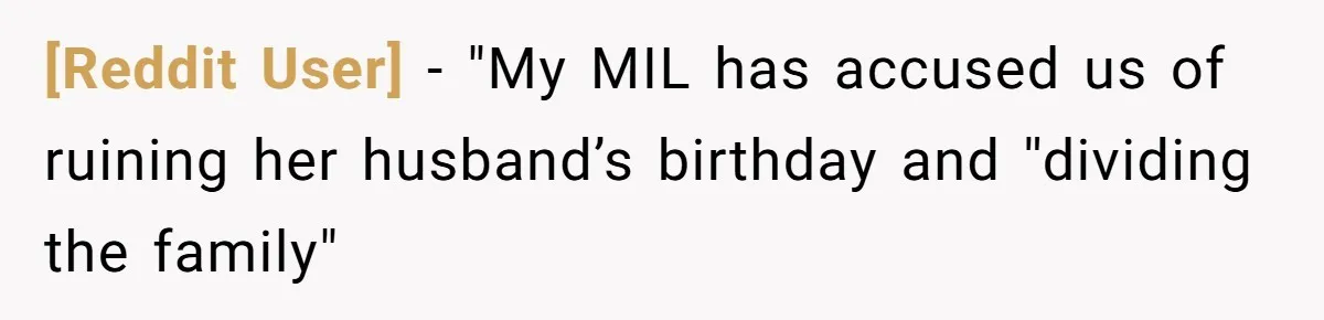[Reddit User] − "My MIL has accused us of ruining her husband’s birthday and ''dividing the family" ​