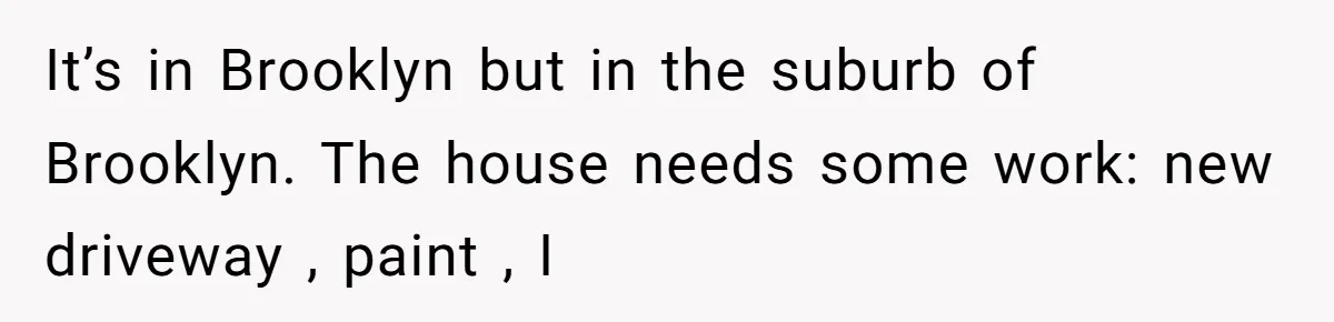 It’s in Brooklyn but in the suburb of Brooklyn. The house needs some work: new driveway , paint , I