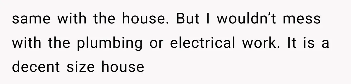 same with the house. But I wouldn’t mess with the plumbing or electrical work. It is a decent size house