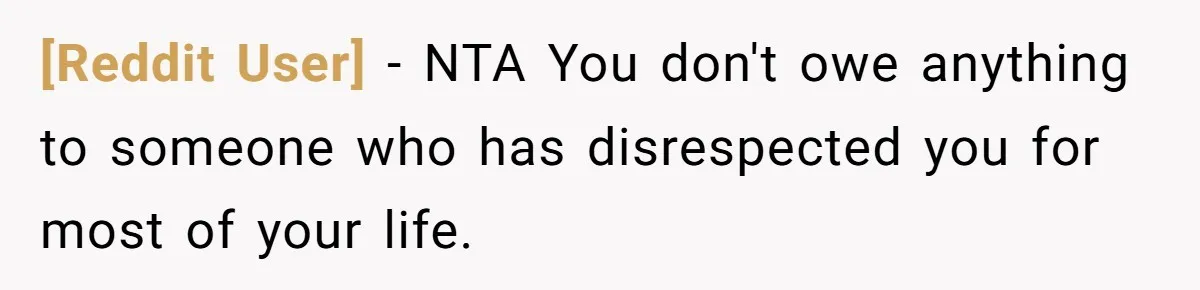 [Reddit User] − NTA You don't owe anything to someone who has disrespected you for most of your life.