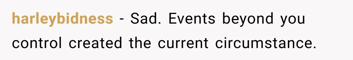 harleybidness − Sad. Events beyond you control created the current circumstance.