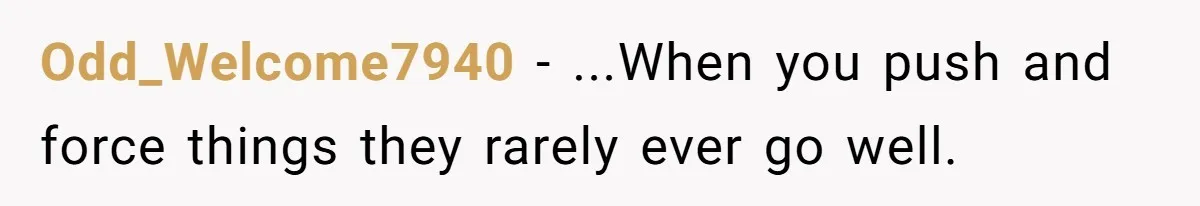 Odd_Welcome7940 − ...When you push and force things they rarely ever go well.