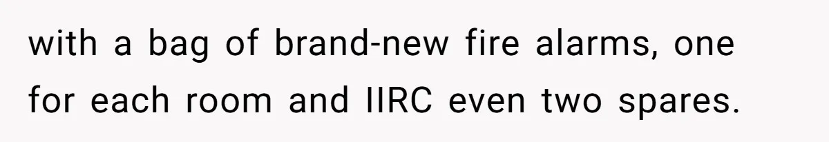 with a bag of brand-new fire alarms, one for each room and IIRC even two spares.
