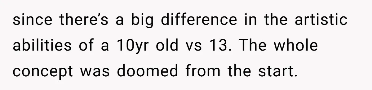 since there’s a big difference in the artistic abilities of a 10yr old vs 13. The whole concept was doomed from the start.