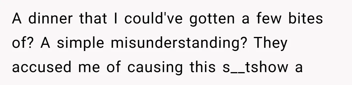 A dinner that I could've gotten a few bites of? A simple misunderstanding? They accused me of causing this s__tshow a