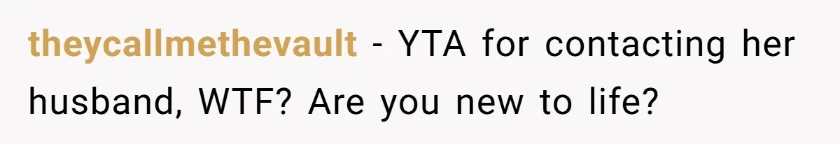 theycallmethevault − YTA for contacting her husband, WTF? Are you new to life?