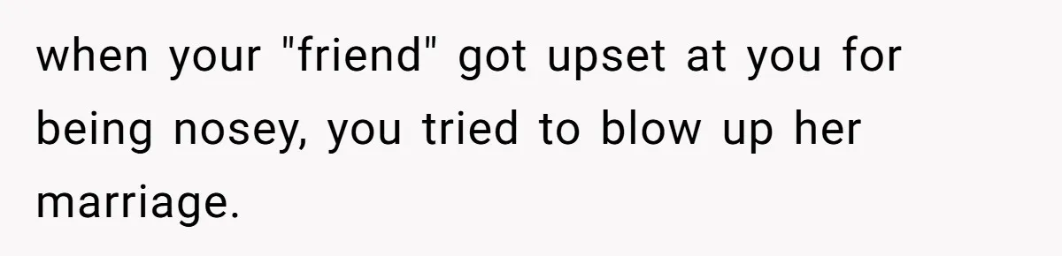 when your "friend" got upset at you for being nosey, you tried to blow up her marriage.