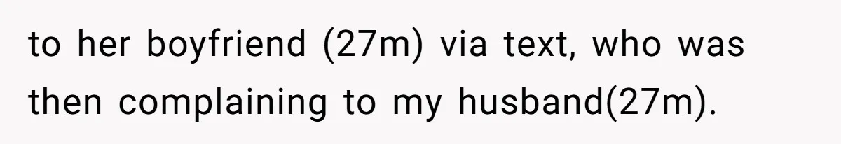 to her boyfriend (27m) via text, who was then complaining to my husband(27m).