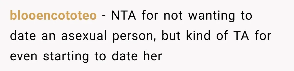blooencototeo − NTA for not wanting to date an asexual person, but kind of TA for even starting to date her
