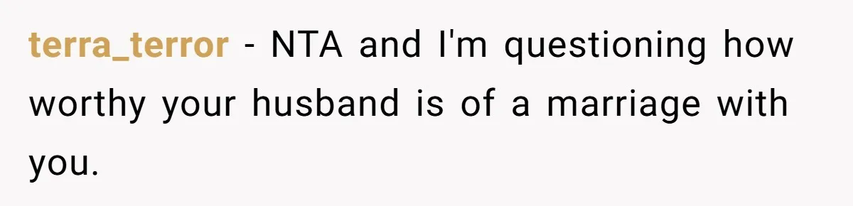 terra_terror − NTA and I'm questioning how worthy your husband is of a marriage with you.