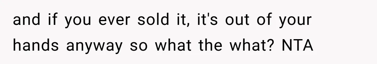 and if you ever sold it, it's out of your hands anyway so what the what? NTA