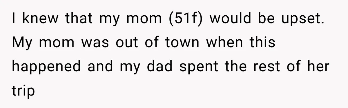 “You Were Loyal to Him”: Mom Punishes Son for Covering for Cheating Dad I knew that my mom (51f) would be upset. My mom was out of town when this happened and my dad spent the rest of her trip