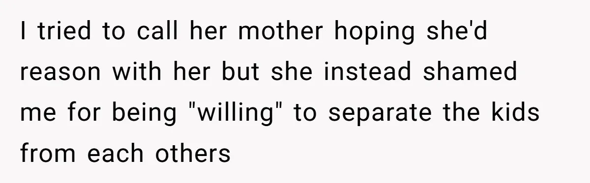 I tried to call her mother hoping she'd reason with her but she instead shamed me for being "willing" to separate the kids from each others