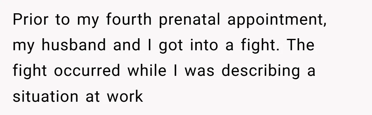 Prior to my fourth prenatal appointment, my husband and I got into a fight. The fight occurred while I was describing a situation at work