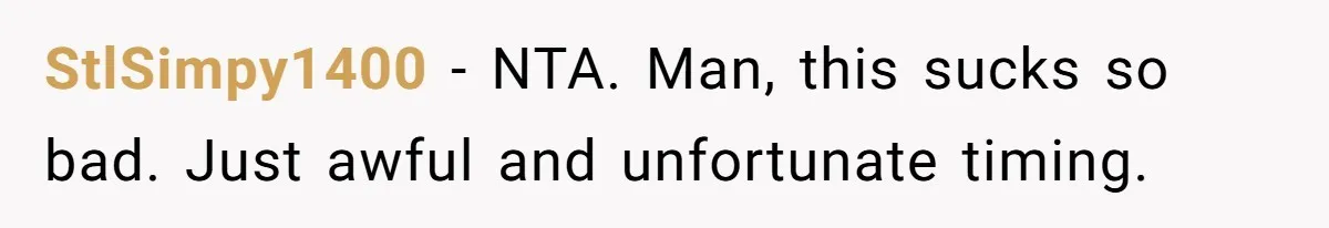 StlSimpy1400 − NTA. Man, this sucks so bad. Just awful and unfortunate timing.