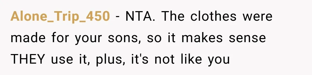 Alone_Trip_450 − NTA. The clothes were made for your sons, so it makes sense THEY use it, plus, it's not like you