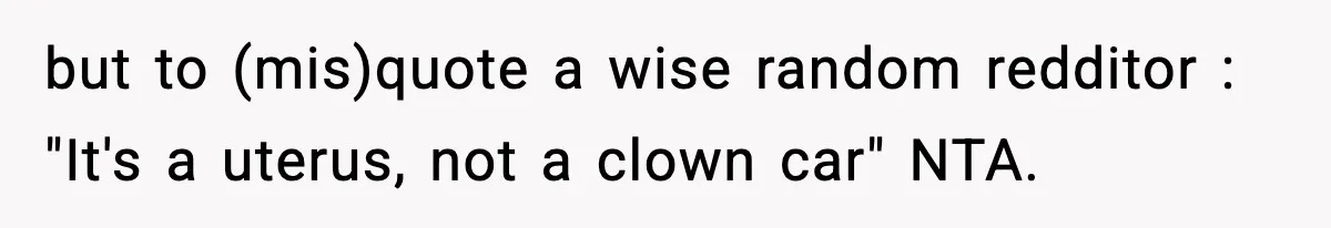 but to (mis)quote a wise random redditor : "It's a uterus, not a clown car" NTA.