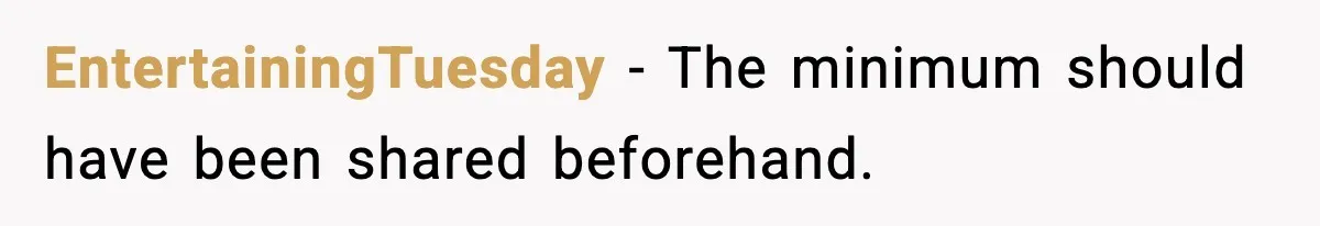 EntertainingTuesday - The minimum should have been shared beforehand.
