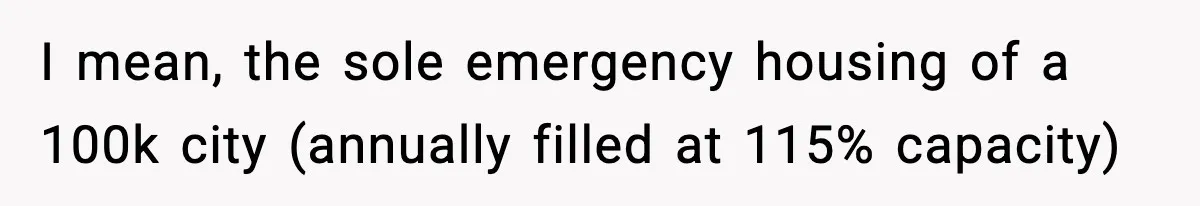 I mean, the sole emergency housing of a 100k city (annually filled at 115% capacity)