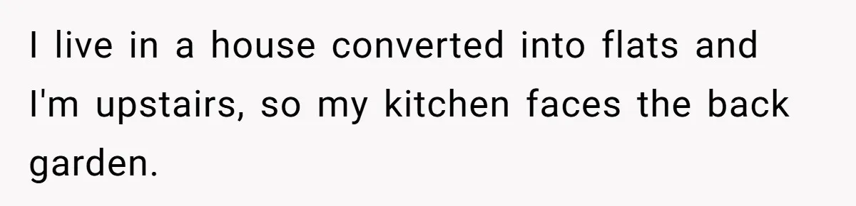 Man Calls Neighbor “Petty” After She Stops Him From Staring Into Her Apartment I live in a house converted into flats and I'm upstairs, so my kitchen faces the back garden.