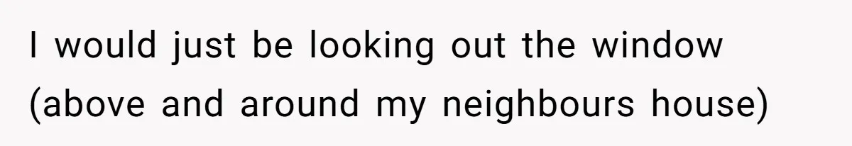 Man Calls Neighbor “Petty” After She Stops Him From Staring Into Her Apartment I would just be looking out the window (above and around my neighbours house)