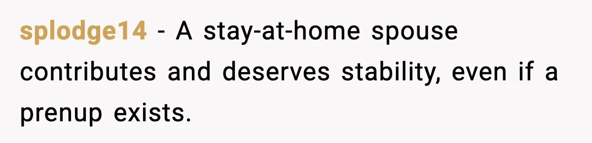 Man Says No to Prenup Repeal, Wife Says He’s Ruining Her Life splodge14 - A stay-at-home spouse contributes and deserves stability, even if a prenup exists.