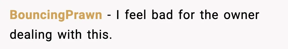 BouncingPrawn − I feel bad for the owner dealing with this.