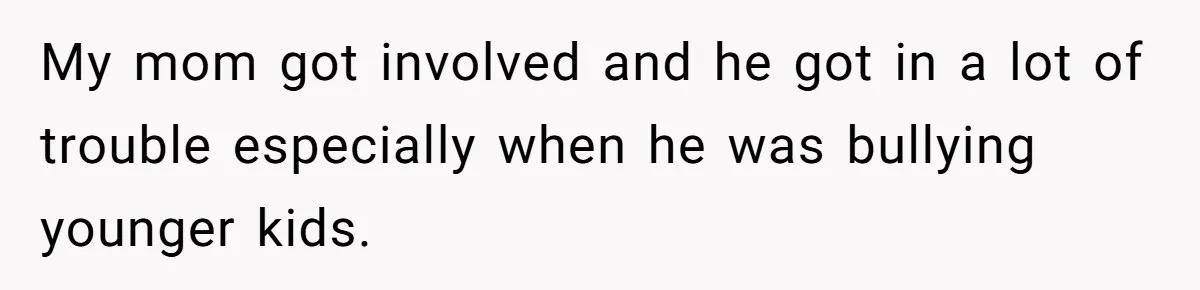 My mom got involved and he got in a lot of trouble especially when he was bullying younger kids.
